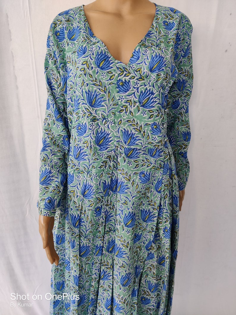 Indian Cotton Bridesmaid Dressing Hand block Print Natural Running Handmade Floral Beach Robe Maternity Wear Garment Care A Line Kurta Dress