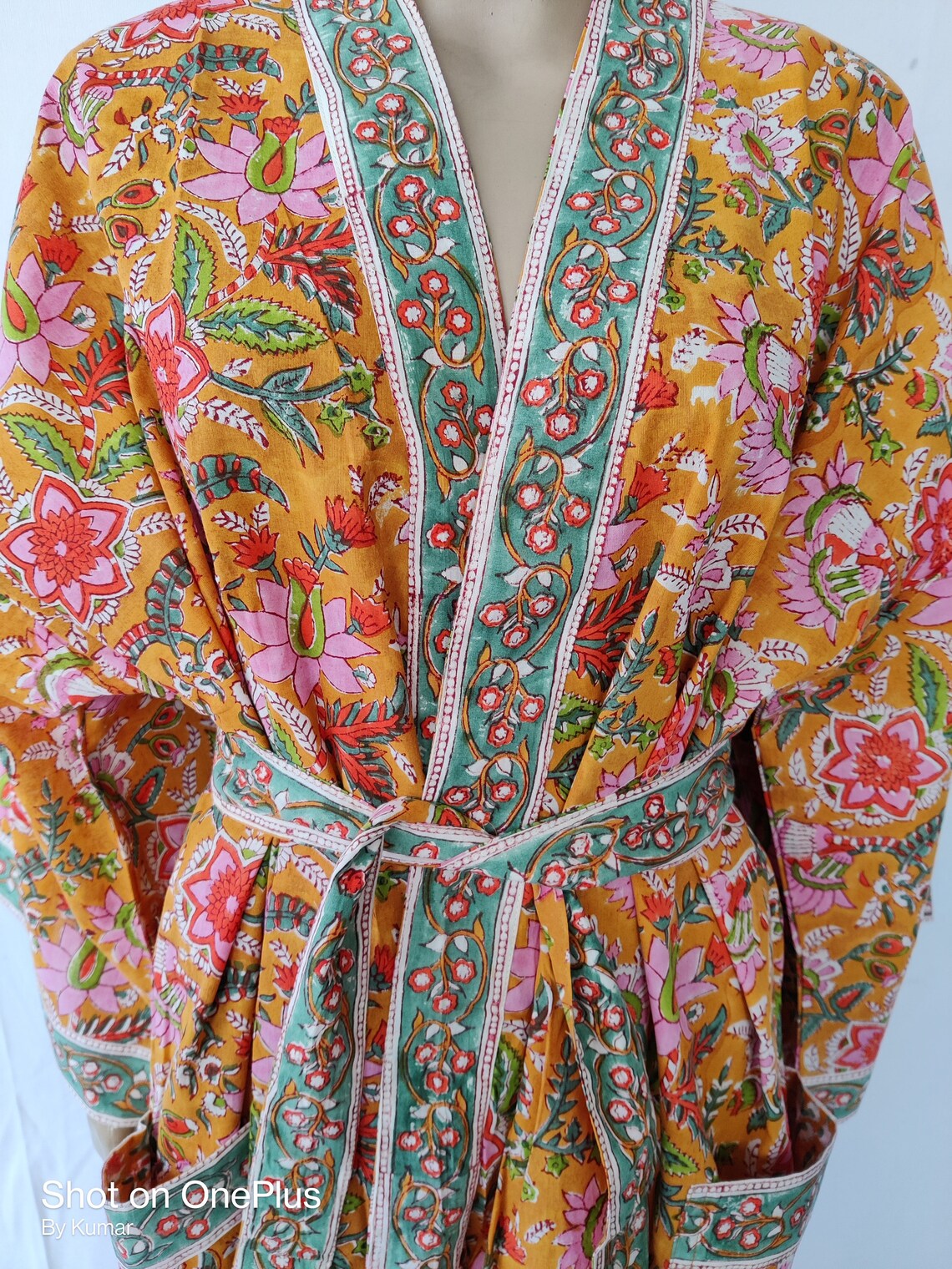 Indian Cotton Anokhi Print Kimono Robe Women Long Beach Cover Etsy