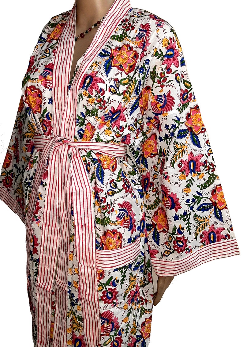 Indian Cotton Kaftan Night Cover up Beach Maxi Hand Block Print Kurta Party Dressing Gown Tunic Long Robe Top Boho Plus Size Vintage Kimono