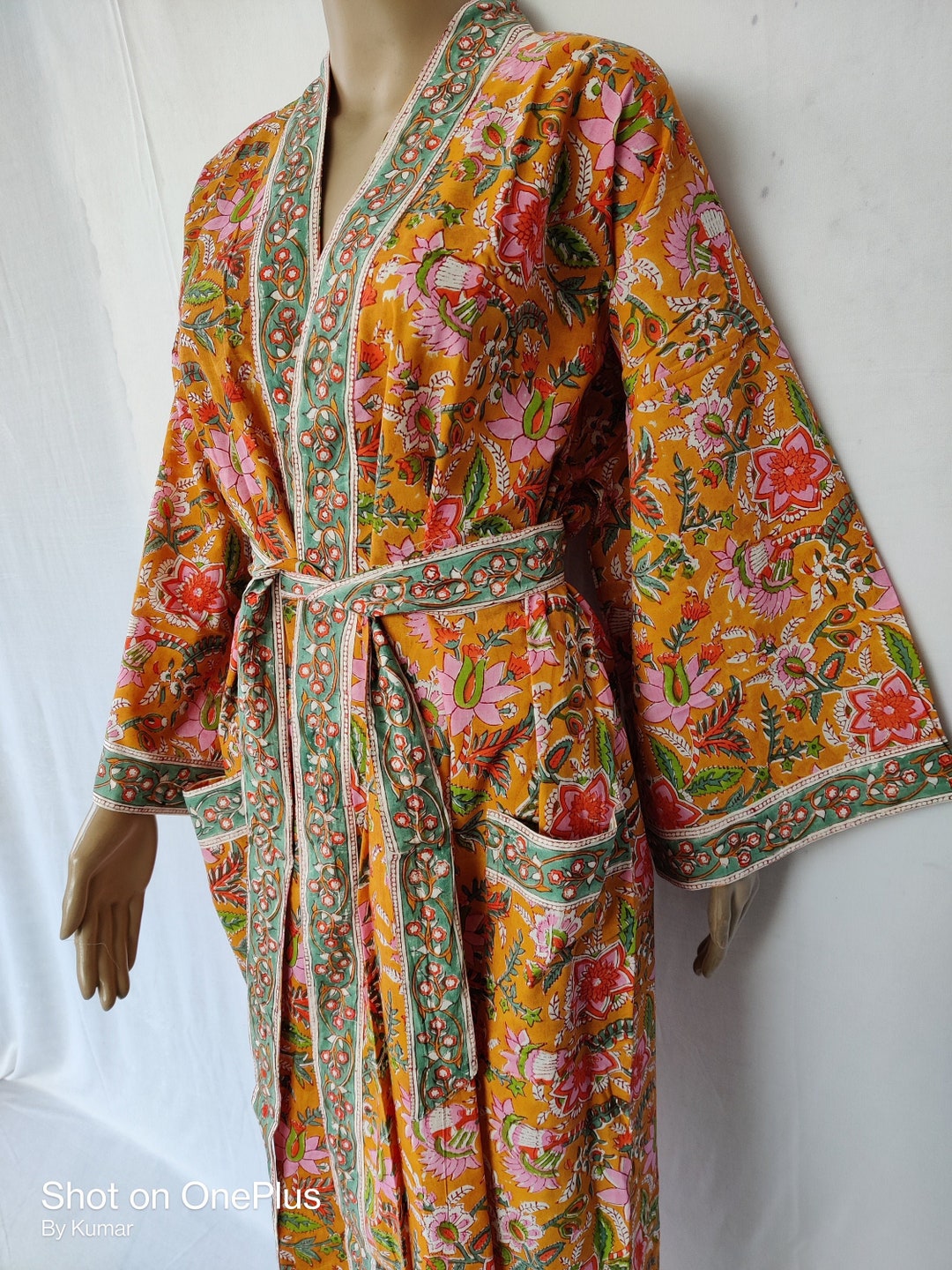 Indian Cotton Anokhi Print Kimono Robe Women Long Beach Cover up Body