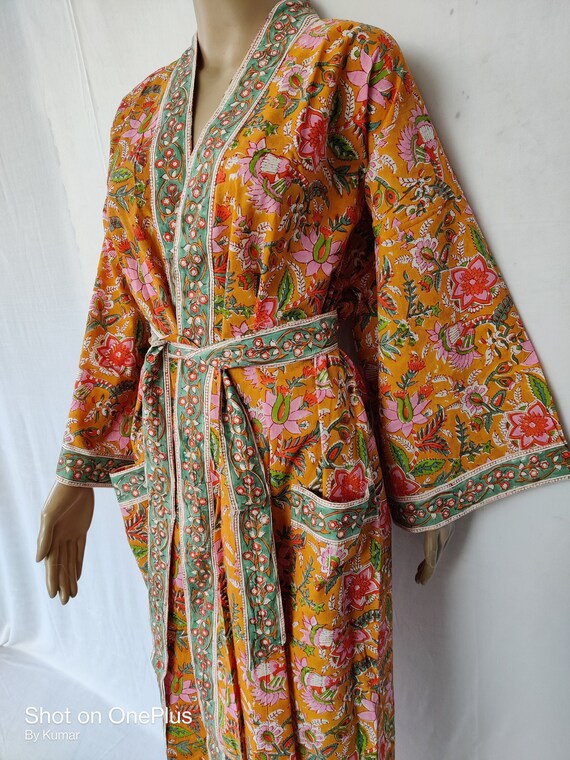 Cotton Bath Robes, Indian Hand Block Print Kimono Robe, Bridesmaid Robe,  Kimono Cardigan, Robes for Women, Bridal Robe - Etsy UK | Floral print robe,  Floral kimono robe, Printed kimono robe