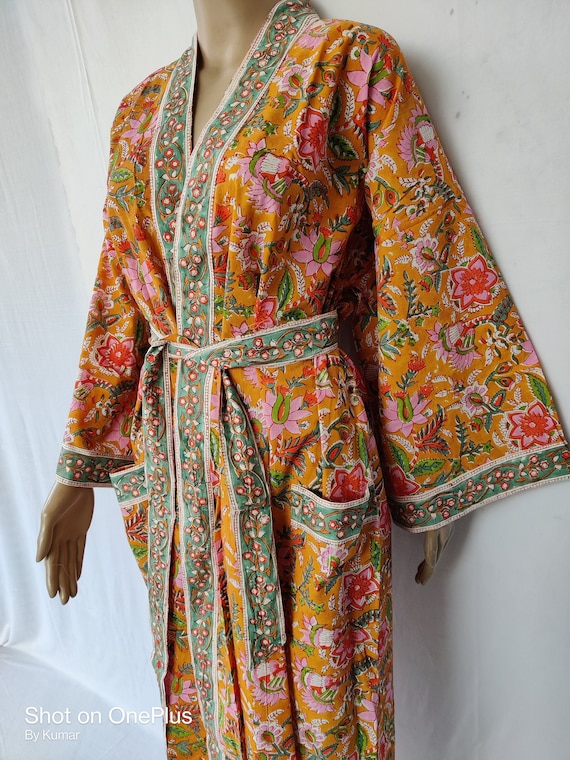 Cotton Bath Robes, Indian Hand Block Print Kimono Robe, Bridesmaid Robe,  Kimono Cardigan, Robes for Women, Bridal Robe - Etsy UK | Floral print robe,  Floral kimono robe, Printed kimono robe