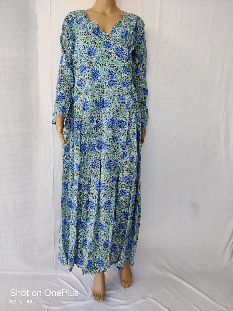 Indian Cotton Bridesmaid Dressing Hand block Print Natural Running Handmade Floral Beach Robe Maternity Wear Garment Care A Line Kurta Dress