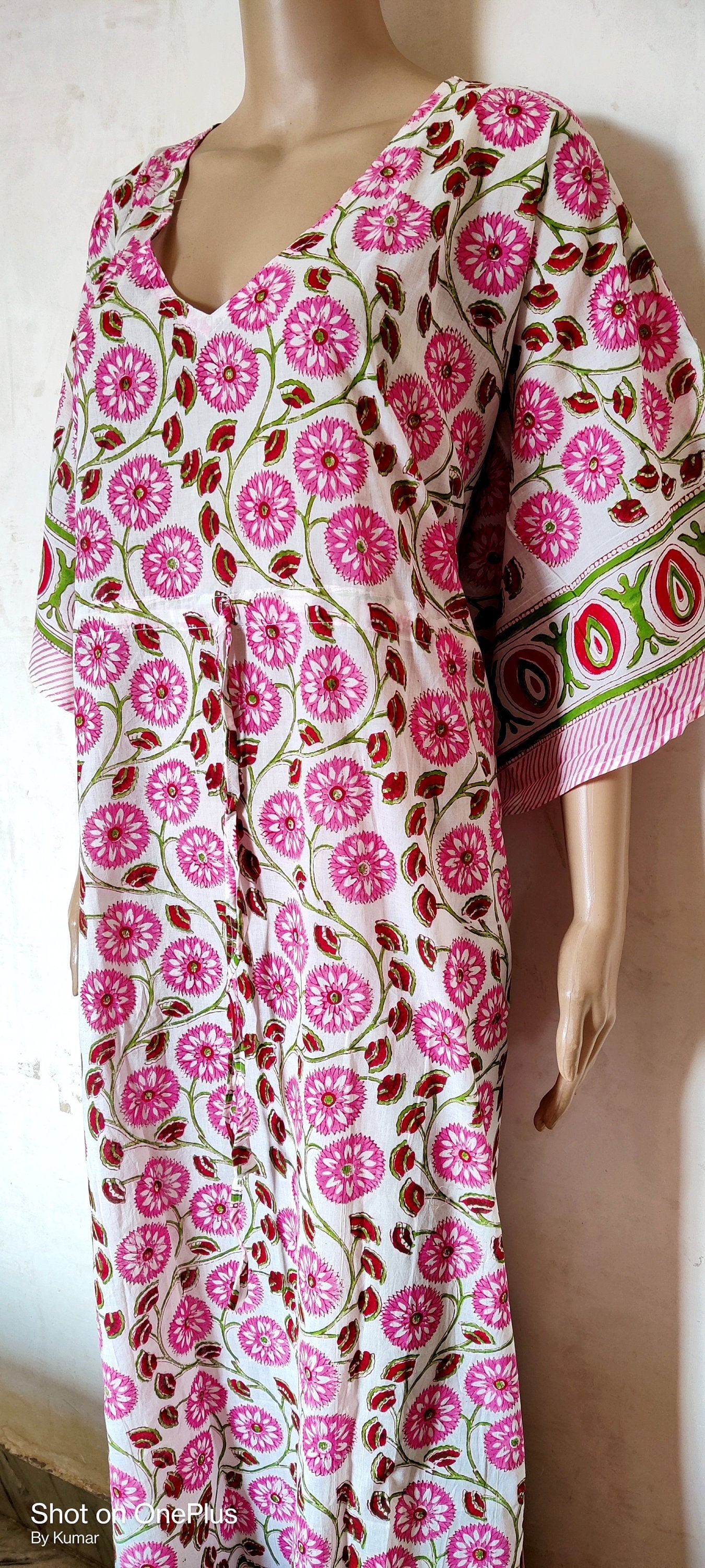 Indian Cotton Beautiful Pink Hand Block Print Kaftn Dress Long - Etsy