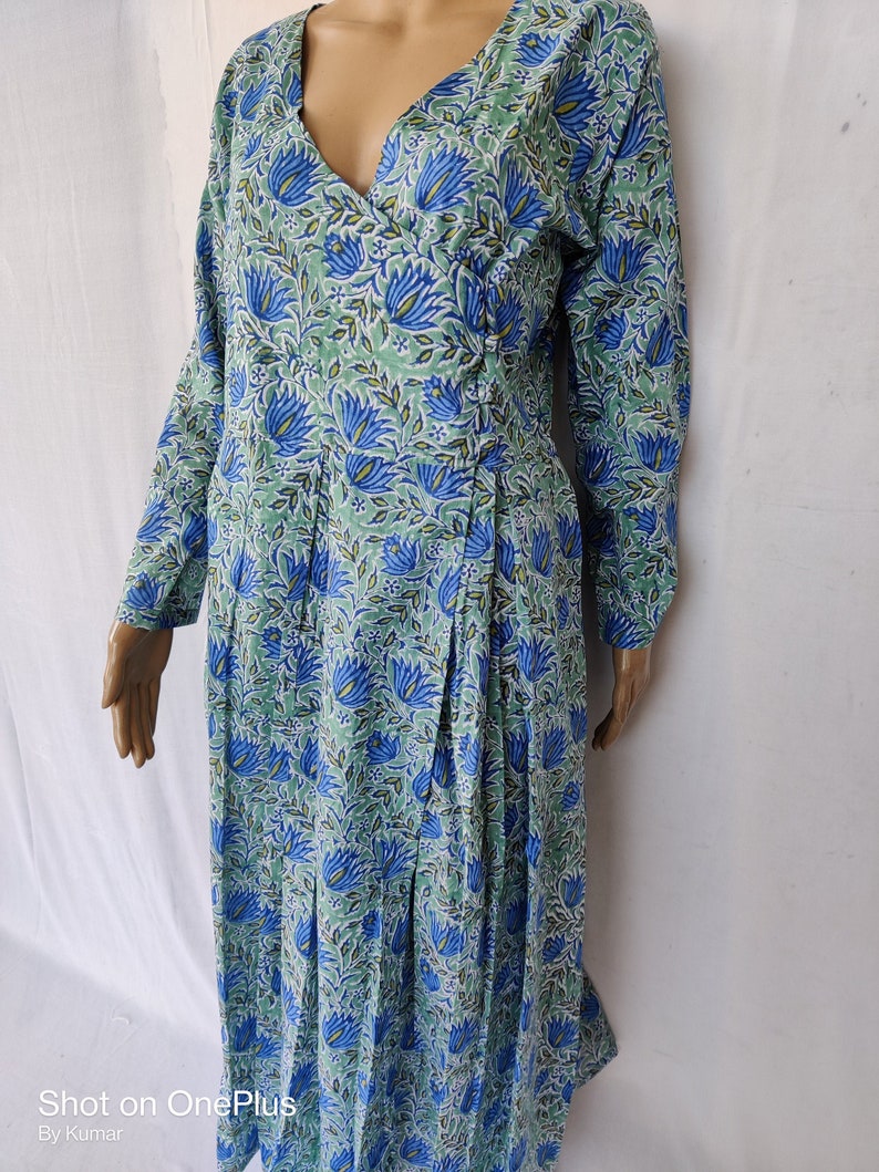 Indian Cotton Bridesmaid Dressing Hand block Print Natural Running Handmade Floral Beach Robe Maternity Wear Garment Care A Line Kurta Dress