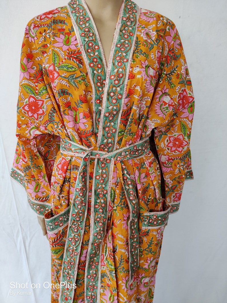 Indian Cotton Anokhi Print Kimono Robe Women Long Beach Cover - Etsy