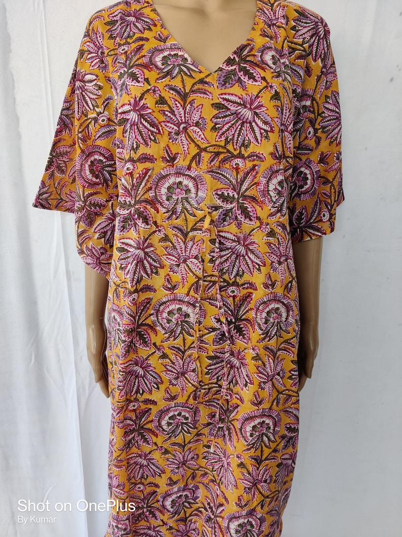 Indian Cotton Natural Night Tunic Cover Beach Party Comfy Sleep wear Block print Soft Garment Care Hobo A Line Maternity kurta Kaftan Kimono