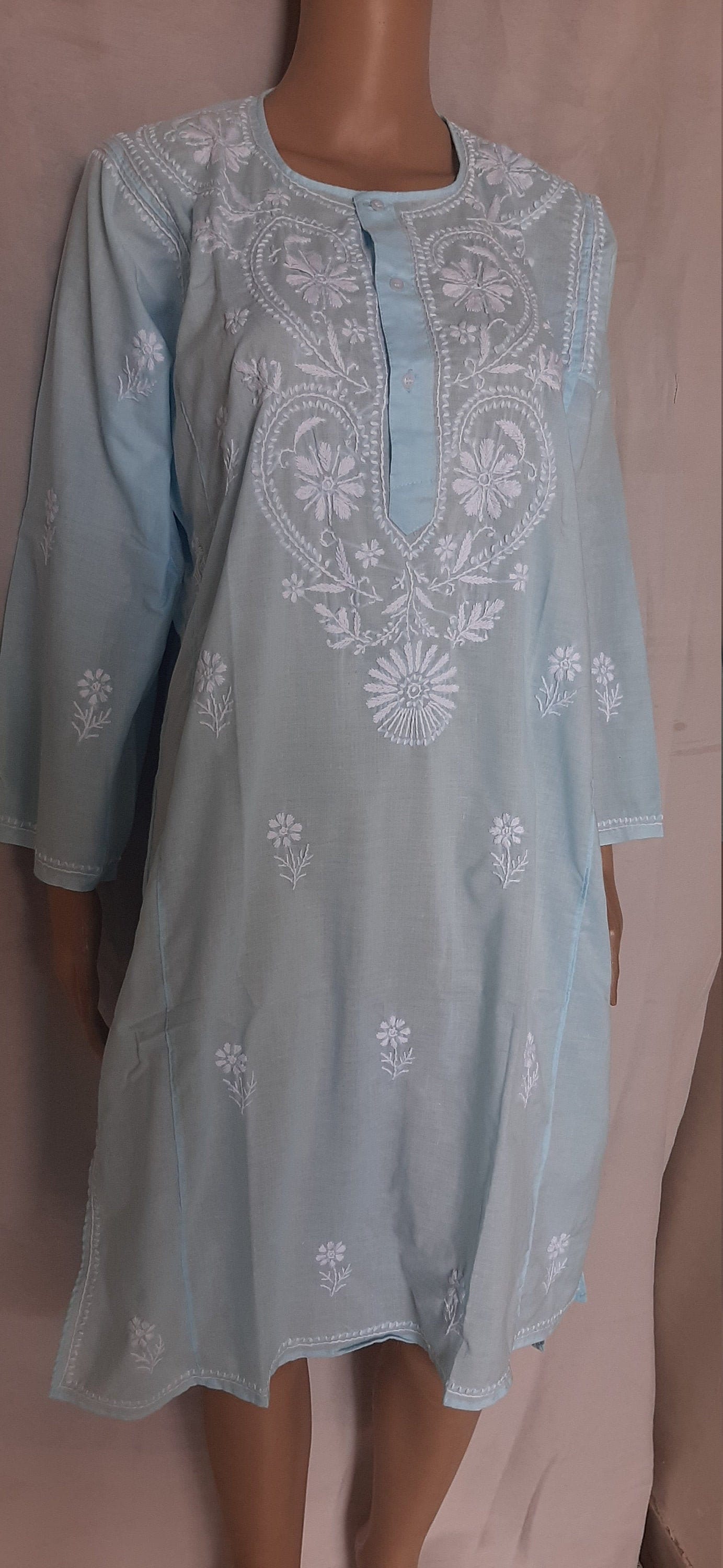 Indian Cotton Lakhnavi Chickenkari Embroidery Work Kurta Long - Etsy India