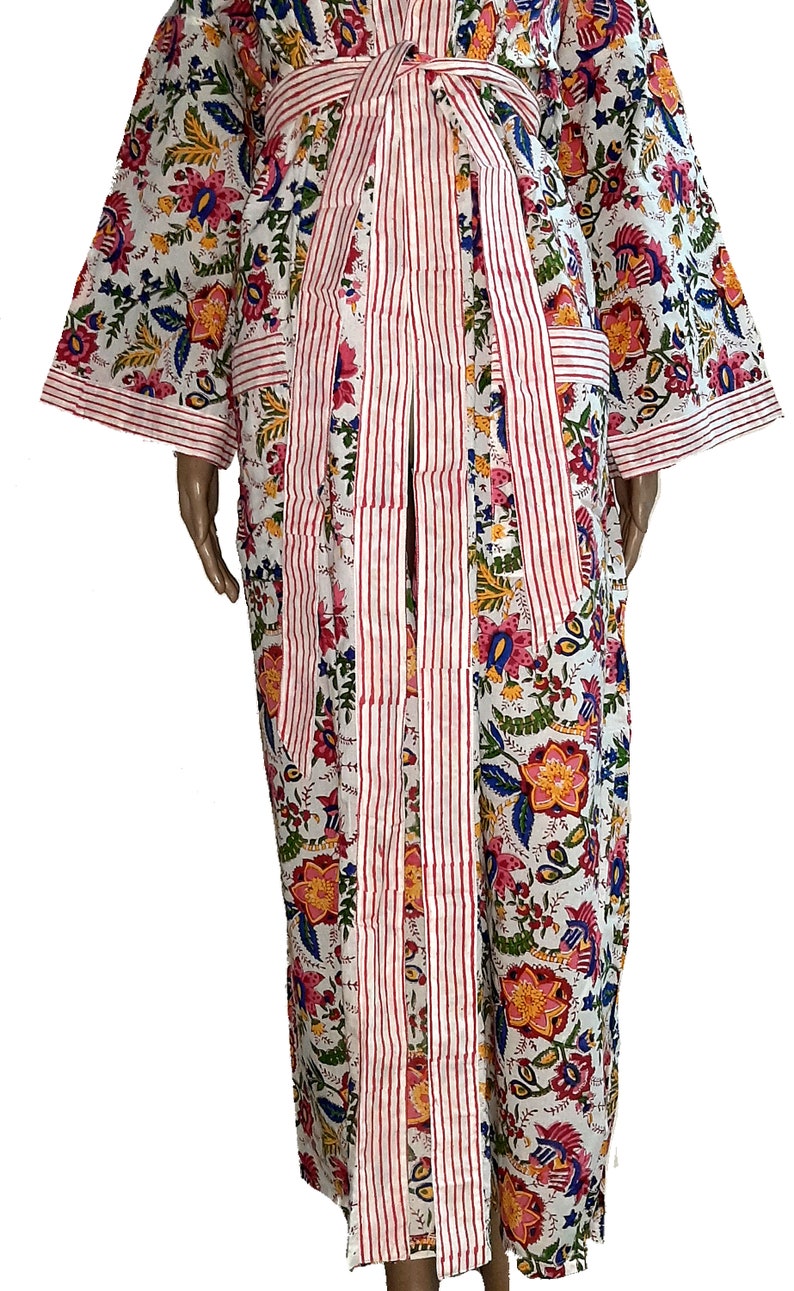 Indian Cotton Kaftan Night Cover up Beach Maxi Hand Block Print Kurta Party Dressing Gown Tunic Long Robe Top Boho Plus Size Vintage Kimono
