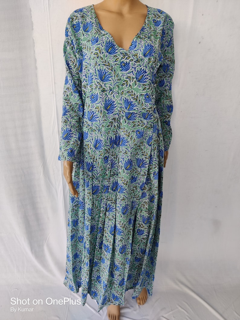 Indian Cotton Bridesmaid Dressing Hand block Print Natural Running Handmade Floral Beach Robe Maternity Wear Garment Care A Line Kurta Dress