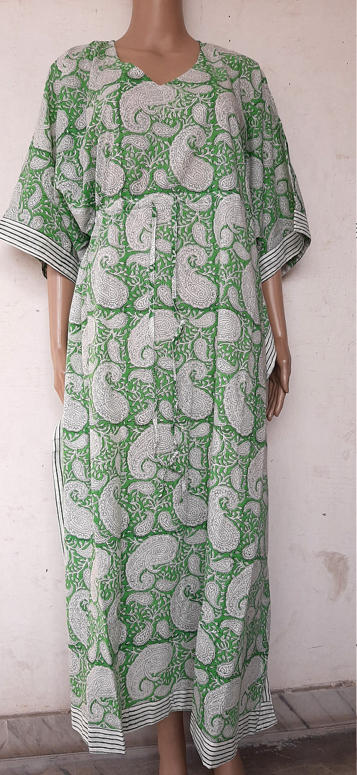 New Indian Cotton Kaftan For Women Paisley Block Print Kaftan Etsy