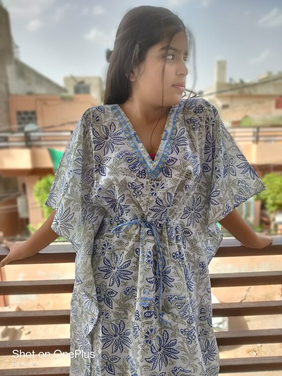 Short Anokhi Block Print Kaftan Dress 