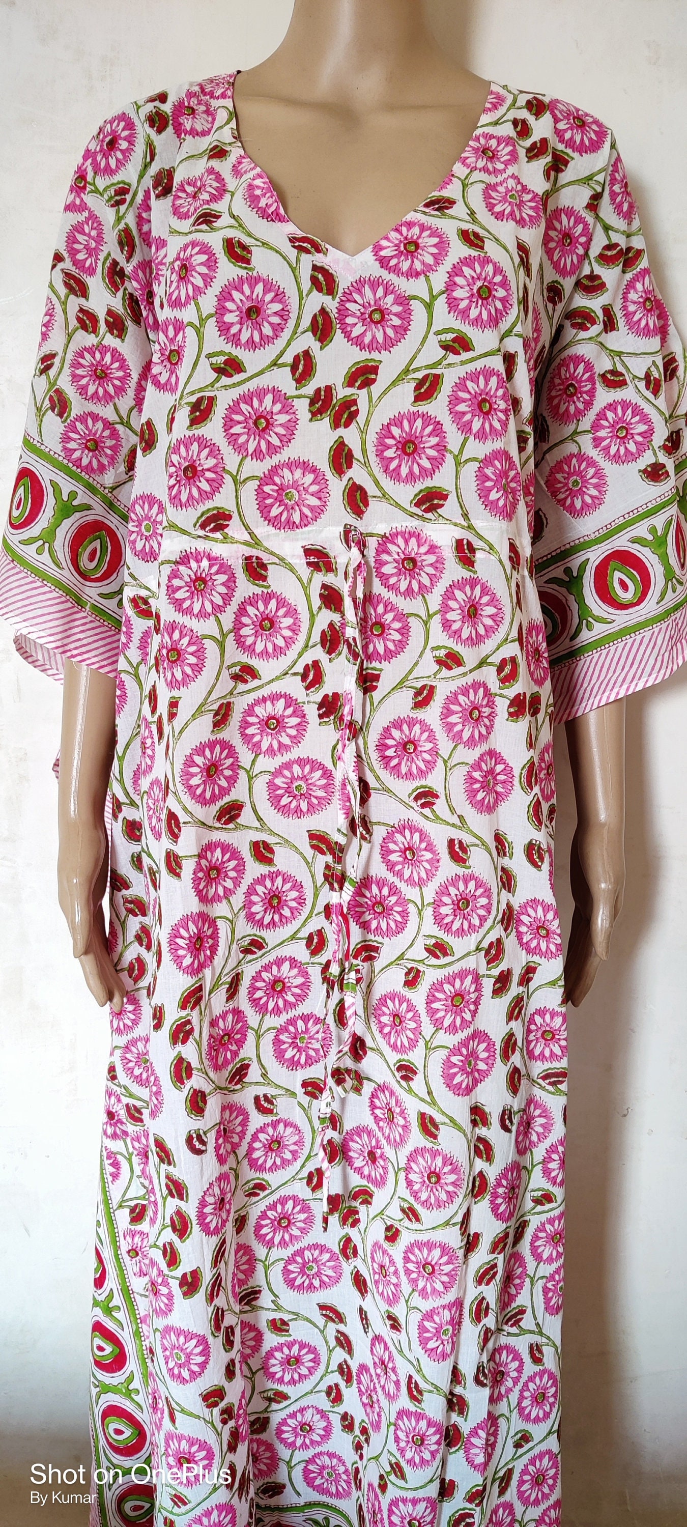 Indian Cotton Beautiful Pink Hand Block Print Kaftn Dress Long - Etsy