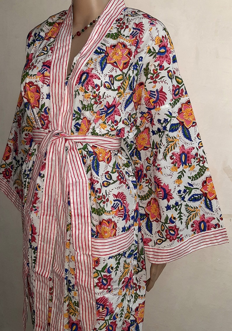 Indian Cotton Kaftan Night Cover up Beach Maxi Hand Block Print Kurta Party Dressing Gown Tunic Long Robe Top Boho Plus Size Vintage Kimono