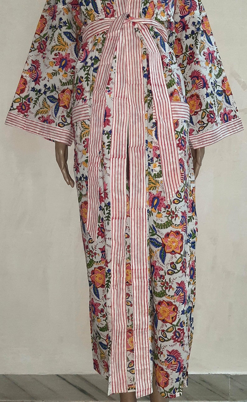 Indian Cotton Kaftan Night Cover up Beach Maxi Hand Block Print Kurta Party Dressing Gown Tunic Long Robe Top Boho Plus Size Vintage Kimono