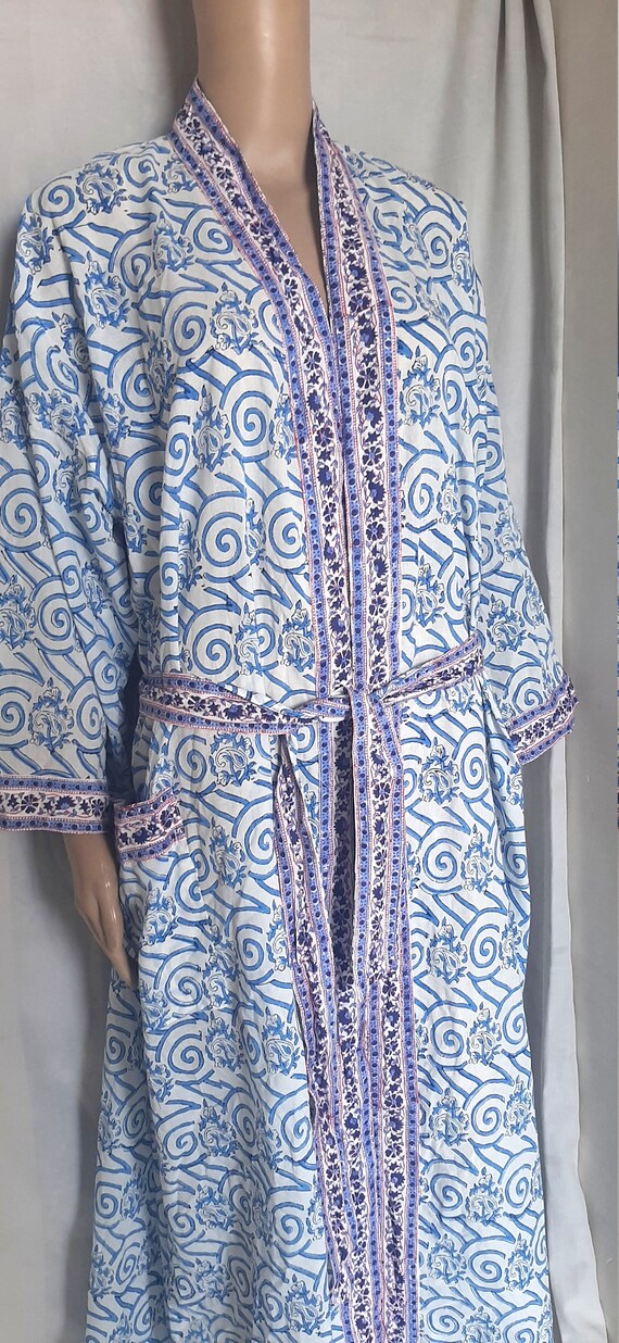 Brown - Block Print Cotton Kalamkari Kaftan with Tie-Up Waist (Short)