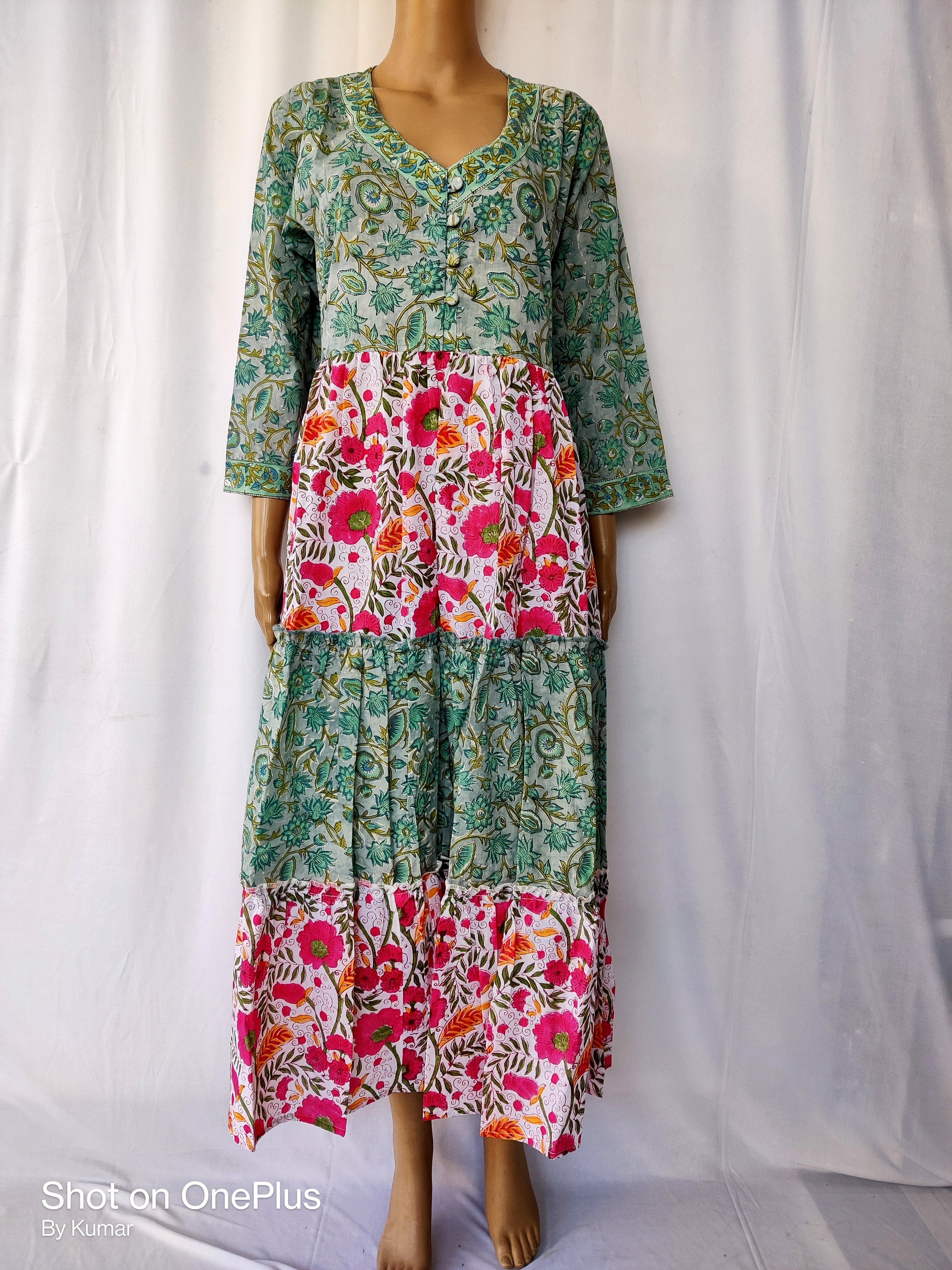 Indian Cotton Hand Block Print Multi Colored Dress For Women | Etsy