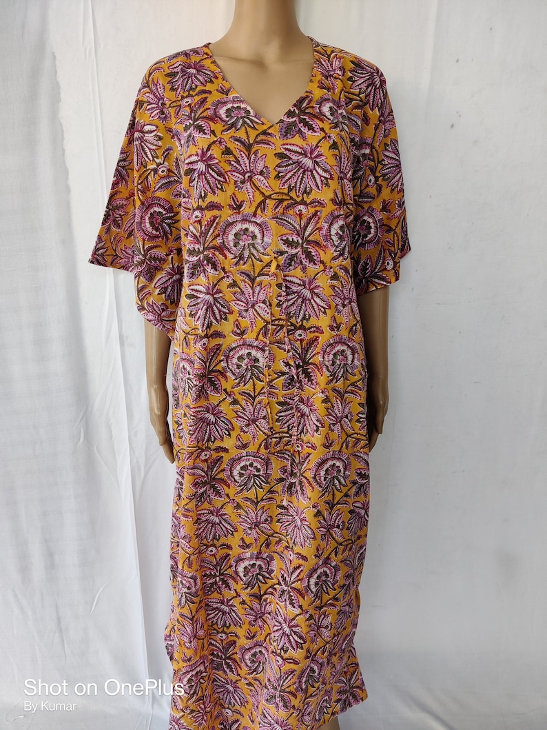 Indian Cotton Natural Night Tunic Cover Beach Party Comfy Sleep wear Block print Soft Garment Care Hobo A Line Maternity kurta Kaftan Kimono