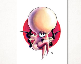Pin-up girl in octopus form, limited edition signed art print available in several sizes
