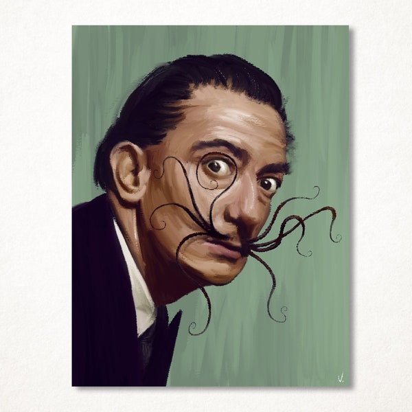 Salvador Dali et sa moustache, parodie version poulpe impression tirage d'art limité et signé en plusieurs formats pour décoration murale
