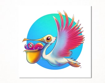 The symbol of the Alsatian stork that brings the baby, parodied in a marine version with a pelican and an octopus on a postcard