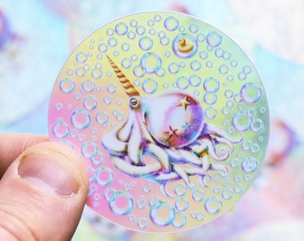 Narwhal unicorn of the seas octopus version, rainbow stickers shiny individually or by pack to stick everywhere