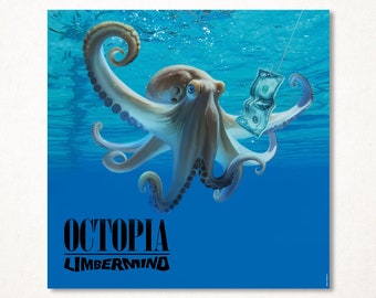 Nirvana's Nevermind album, parodied in an octopus version, limited edition fine art print, signed and available in several sizes for wall decoration