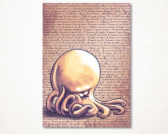 Philosophy, octopus version, limited edition and signed art print in several sizes for wall decoration