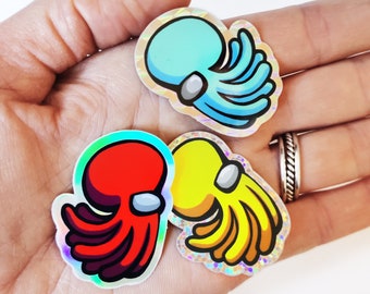 Among Us parody octopus version, set of 3 shiny and glittery stickers to stick everywhere