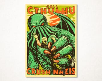 Call Cthulhu, anti-fascist version, limited edition and signed fine art print in several sizes for wall decoration