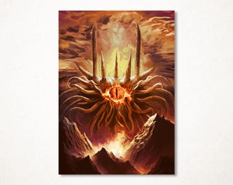 The Eye of Sauron from Lord of the Rings, parodied as Cthulhu, in a limited edition, signed fine art print available in several sizes for wall decoration.