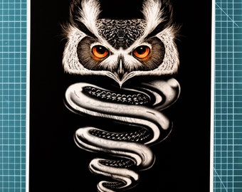 Owl octopus version, print art print limited and signed