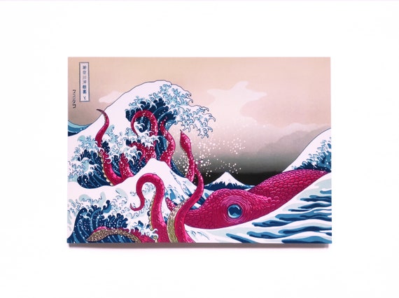 Hokusai's the Great Wave of Kanagawa, Parodied as a Postcard Octopus  Version -  Canada