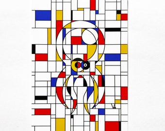 Piet Mondrian parodied octopus version in postcard