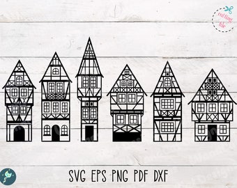 Houses SVG, Half-Timbered Houses SVG, German House, Timber Frame Building, Files for Cricut and Silhouette, Instant download