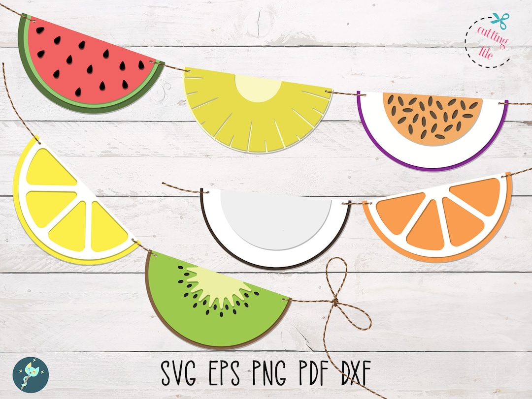 Fruit Bunting Svg, Bunting Banner Svg, Fruit Slice Svg, Summer Party ...