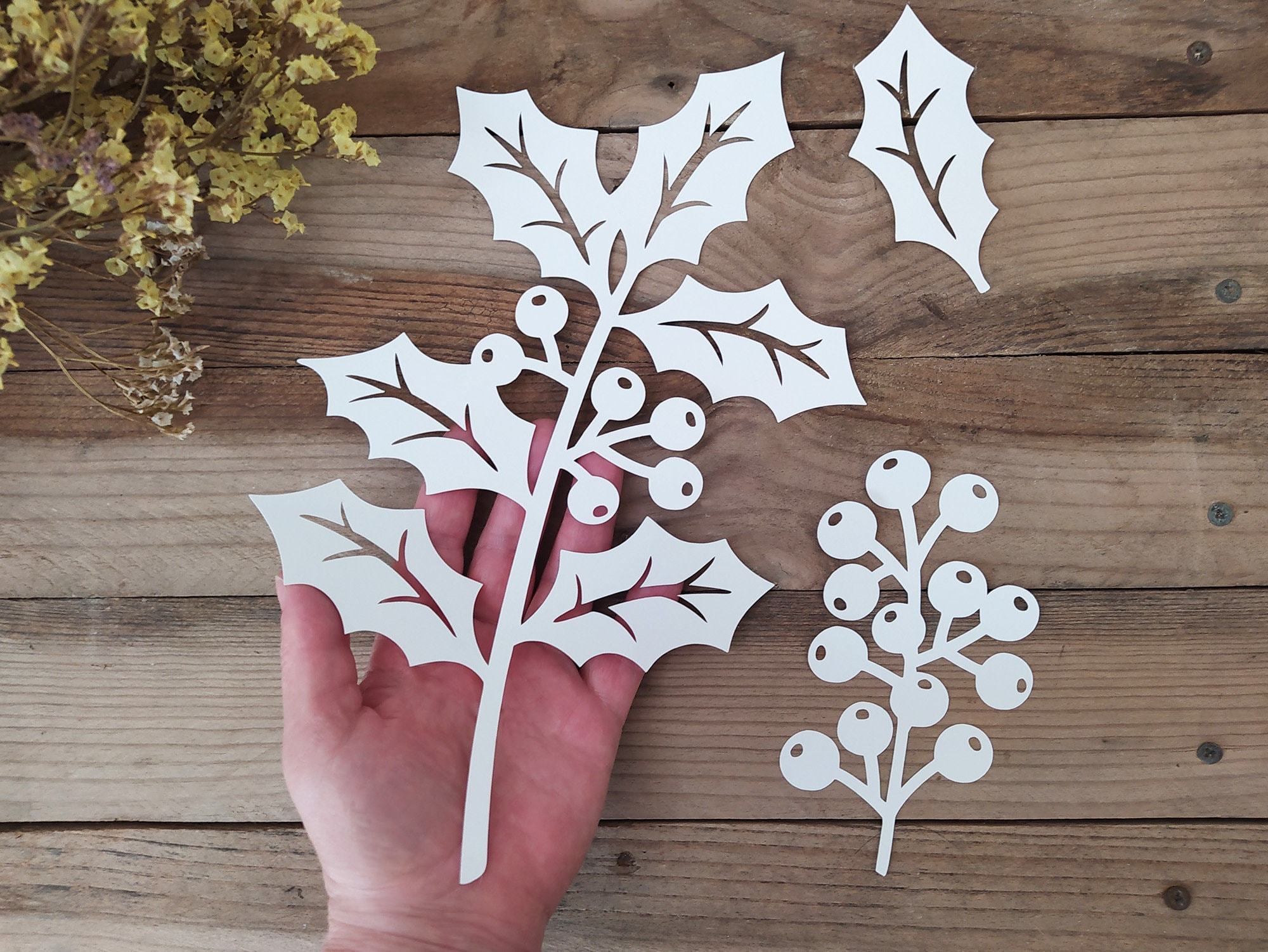 Holly Leaves Svg Cut File, Berries Holly Branch Svg, Christmas Holly