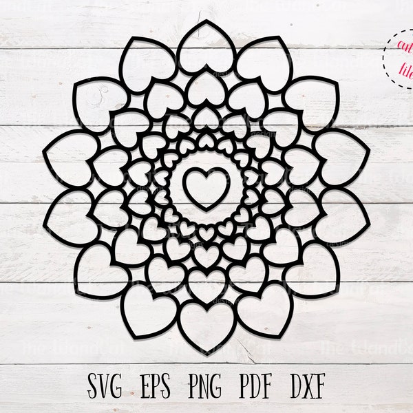 Mandala with Hearts Svg, Mandala Svg, Heart Svg, Valentines Svg, Love Svg, Cricut and Silhouette, Instant download