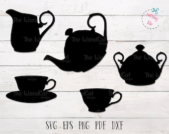 Tea Set Svg, Teacup Svg, Teapot Svg, Tea Time Svg Files for Cricut and Silhouette, instant download