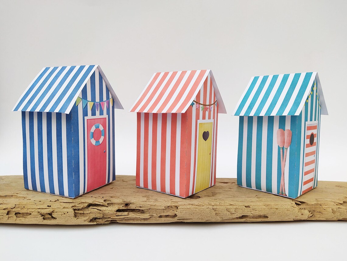 Printable Beach Hut favor boxes Seaside gift box template Etsy