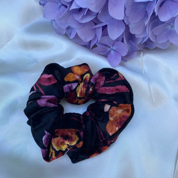 Black Floral Velvet Scrunchie