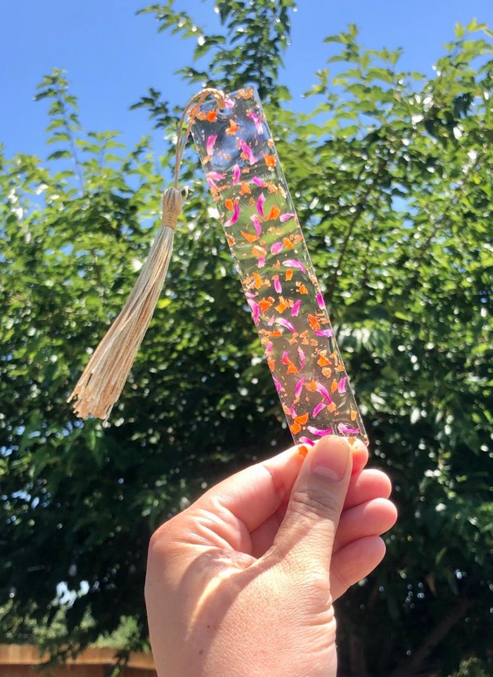 Clear Resin Dried Flower Bookmark with Goldleaf Resin | Etsy