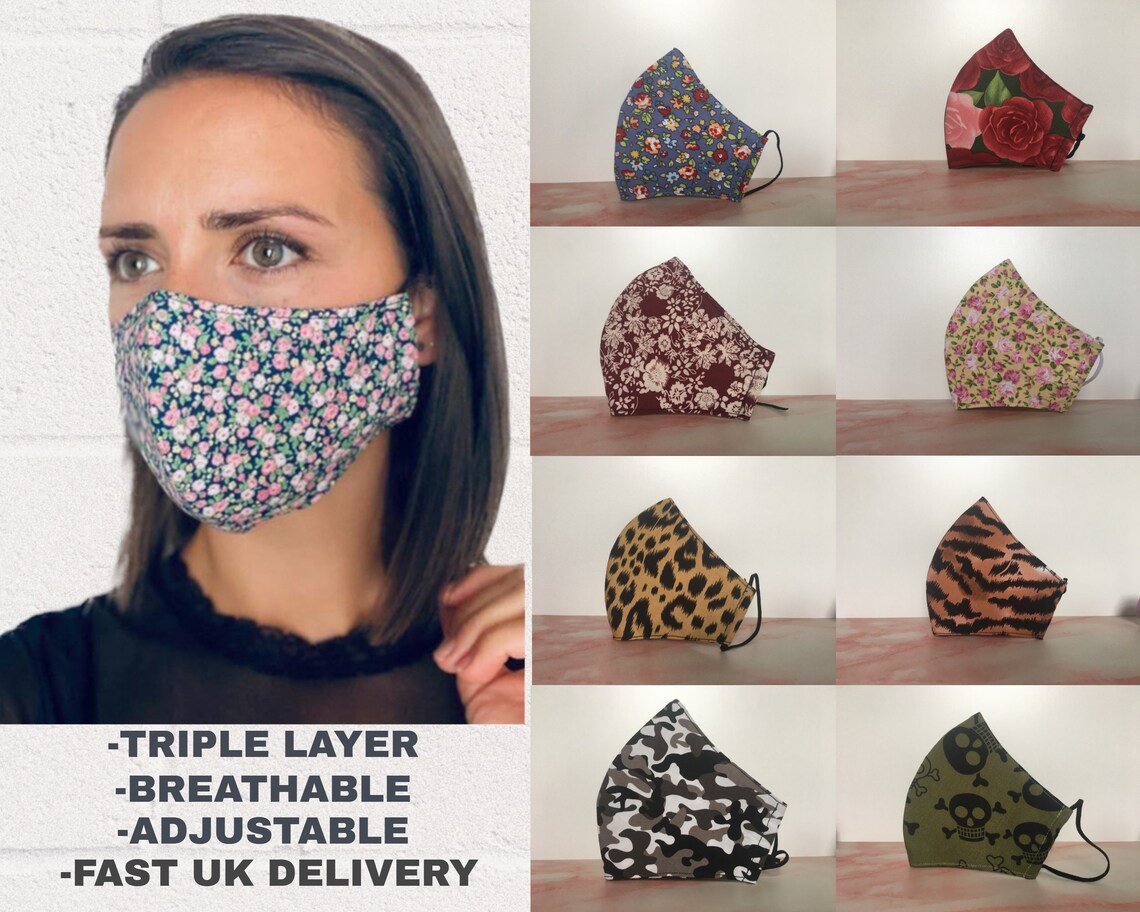 Face Mask WOMENS Floral With Filter Pocket Washable Etsy UK