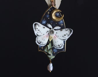Moth Necklace with Crescent Moon, Night Sky Talisman, Whimsigoth Witchy Necklace