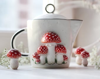 Amanita mushroom teapot handmade Merry mushroom tea pot New home gift  Forest teapot for gift Mushroom gift for mothers day Porcelain teapot