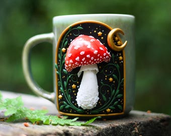 Mushroom mug, magic forest handmade ceramic cup, witchy gift