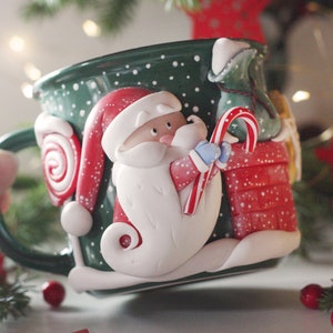 Handmade Santa mug, mom christmas gift from daughter, gnome mug secret santa gift for women, holiday coffee mugs mother in law gift xmas cup