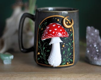 Large mushroom mug, whimsical handmade ceramic cup