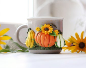 Handmade cozy pumpkin mugs,  unique autumn tea cup, hello fall latte mug