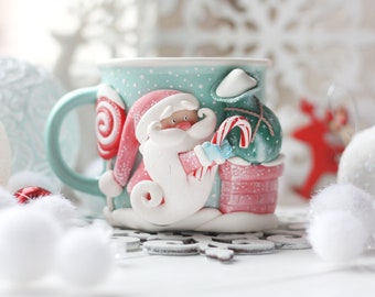 Сhristmas handmade mug with Santa, sweet festive mug for a gift